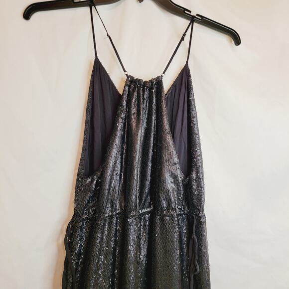 Free People black all over sequin slouchy vneck spaghetti strap jumpsuit Size XS - Picture 7 of 9